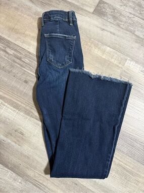 RISEN - Dark Blue Frayed Hem Women's Jeans - Straight - Flared
